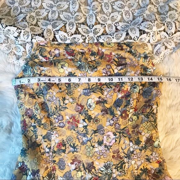 New ALEX MARIE Yellow Floral Lace Off The Shoulder Midi Dress Fit & Flare Size 2 - Picture 12 of 16
